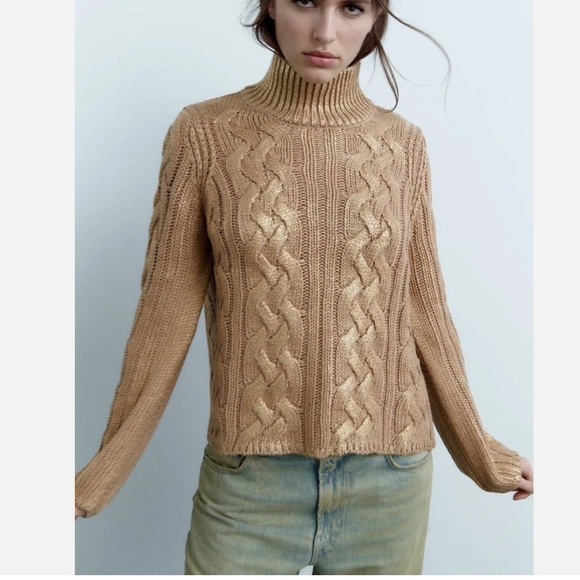 ZARA METALLIC GOLDEN SWEATER - Picture 3 of 7